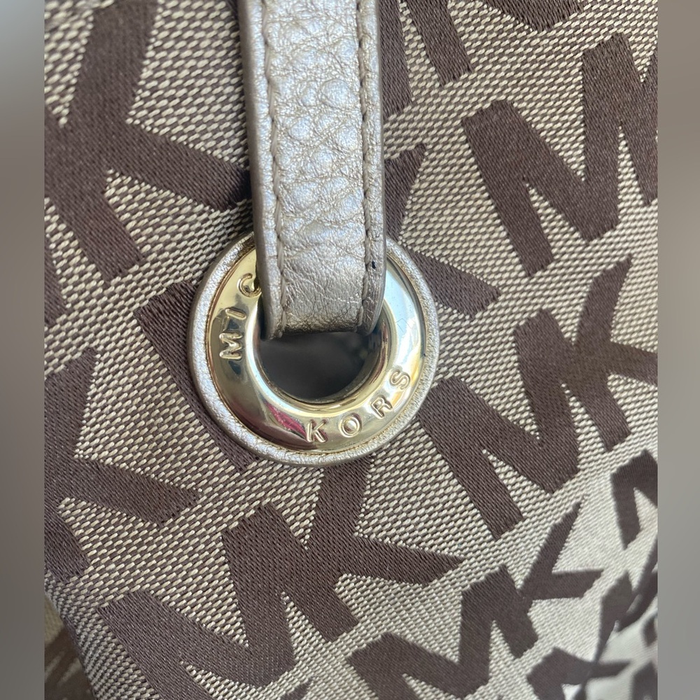 Michael Kors Brown and Gold Tote Bag with Signature MK Design - Picture 10 of 16